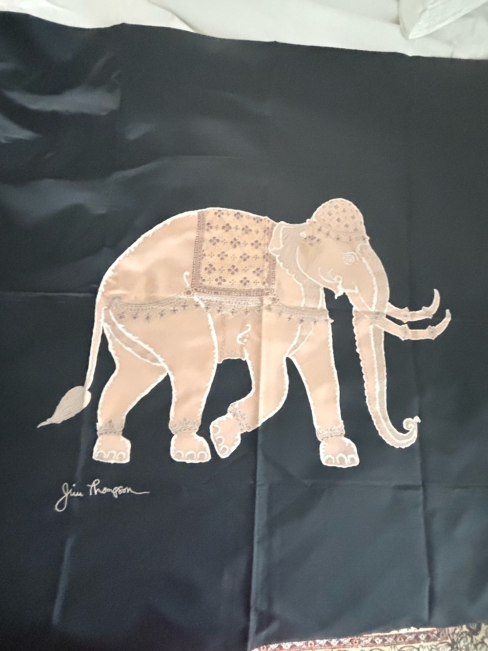 Vintage Jim Thompson Scarf Royal Elephant 100% Silk Black & Ivory